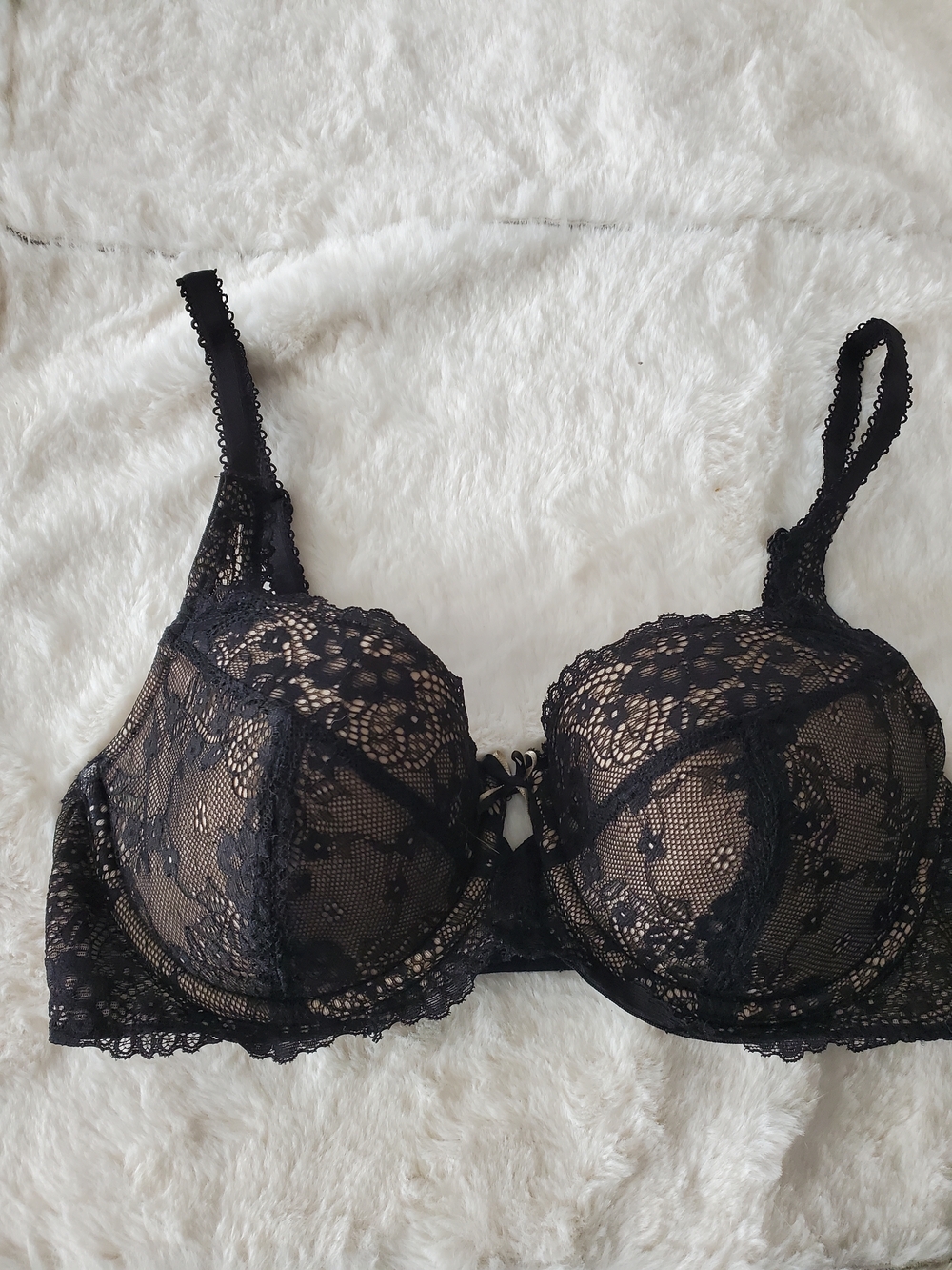 Jones New York Black Lace Underwire Bra with Floral Mesh 36C